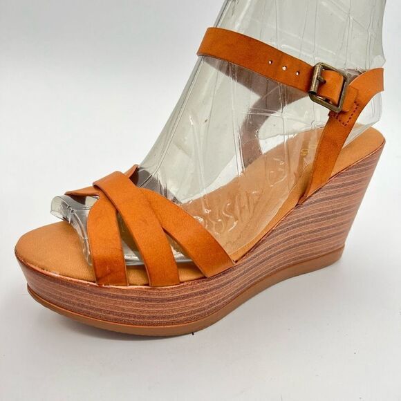 Women’s Bamboo Tan Luxy Cross Strap Wedge Size 8 - Picture 7 of 7